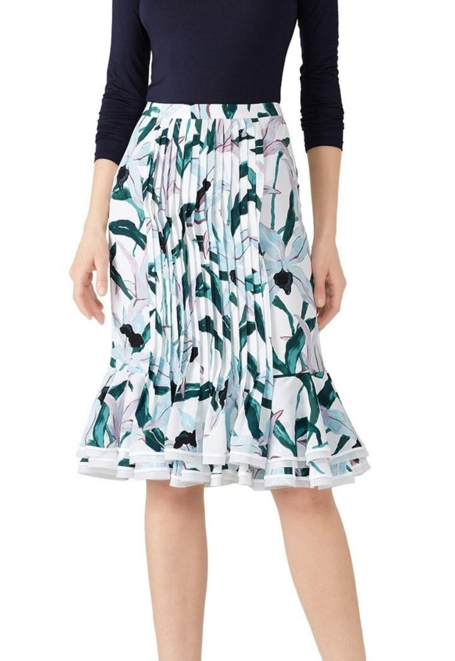Tory Burch Louisa 100% silk floral pleated ruffled hem midi skirt Sz 6 feminine
